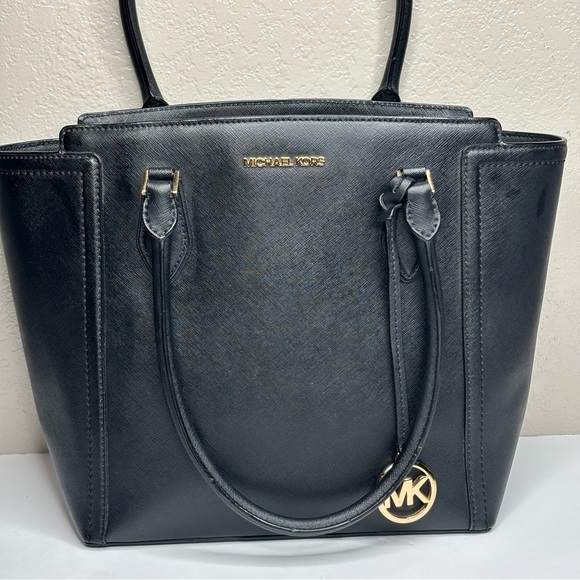 New Michael Kors Black Saffiano Leather Ayden Tote Handbag Top Zip Gold Hardware